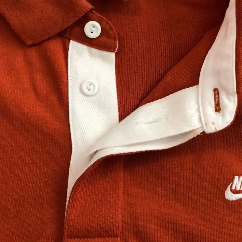 Nike Mens Rugby Polo L Short Sleeve Texas Orange Sport Casual Business Collared